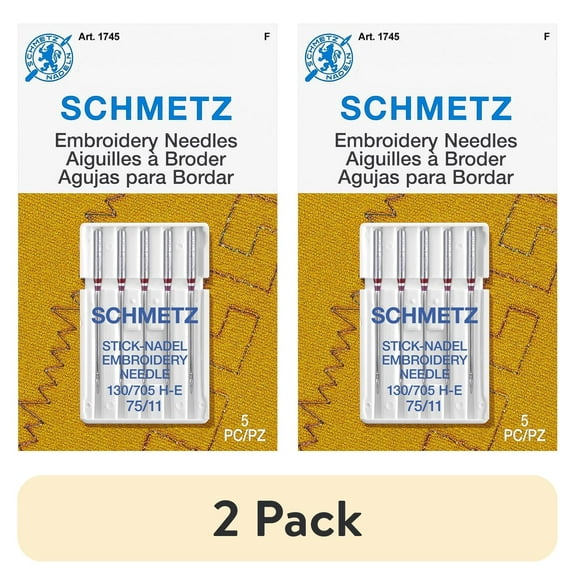 (2 pack) Schmetz Embroidery Sewing Machine Needles - 75/11, 5 Count
