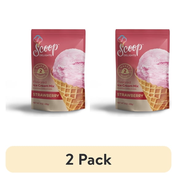 (2 pack) Scoop Delights Ice Cream Powder Strawberry Flavor Mix 8 oz Pouch, for All Ages, 12 Servings per Container