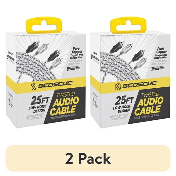 (2 pack) Scosche A25C4-WM1SD 25 Foot Twisted Car Stereo RCA Type Audio Cable, Gray, and White New