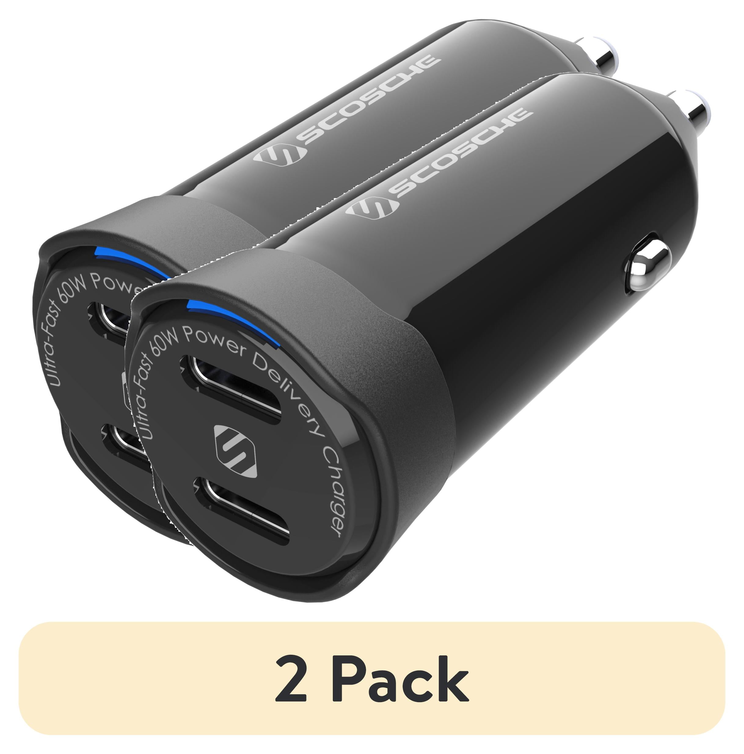 (2 pack) Scosche CPDCC60-RP PowerVolt Fast 60W Dual USB-C Car Charger Adapter w/ Certified Power Delivery 3.0