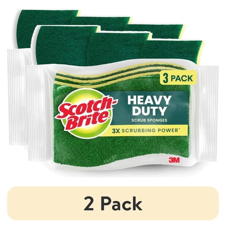 (2 pack) Scotch-Brite Heavy Duty Cleaning Scrub Sponge, 3 Dish Sponges