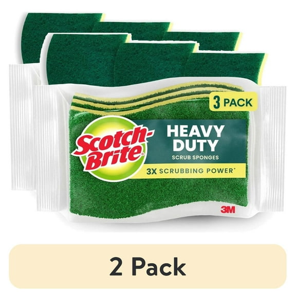 (2 pack) Scotch-Brite Heavy Duty Scrub Sponge, 3 Scrubbing Sponges