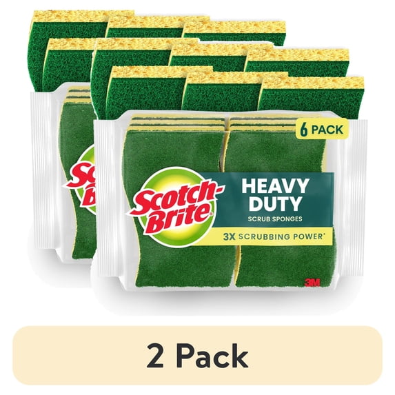 (2 pack) Scotch-Brite Heavy Duty Cleaning Scrub Sponge, 6 Dish Sponges