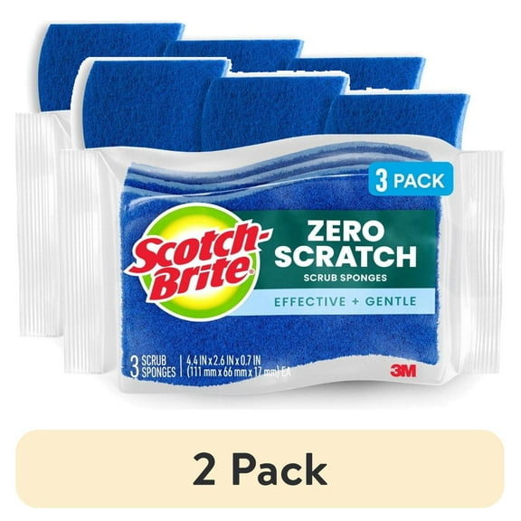 (2 pack) Scotch-Brite Non-Scratch, Zero Scratch Scrub Sponge, 3 Sponges
