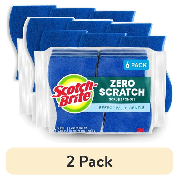 (2 pack) Scotch-Brite Zero Scratch, Non-Scratch, Cleaning Scrub Sponges, 6 Dish Sponges