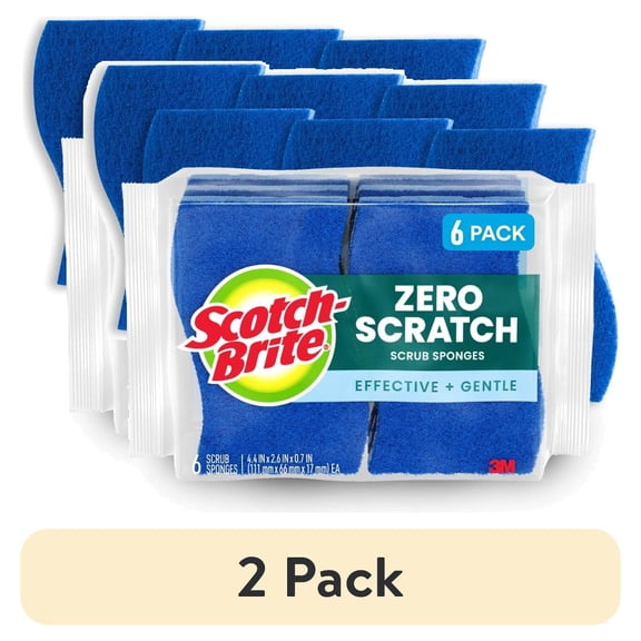 (2 pack) Scotch-Brite Zero Scratch, Non-Scratch, Cleaning Scrub Sponges, 6 Dish Sponges
