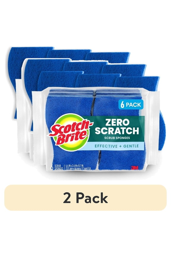 (2 pack) Scotch-Brite Zero Scratch, Non-Scratch, Cleaning Scrub Sponges, 6 Dish Sponges