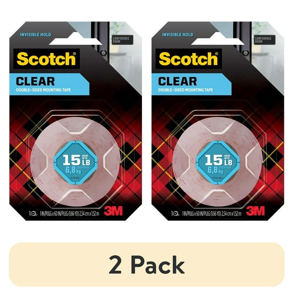 (2 pack) Scotch Clear Double Sided Mounting Tape, 1" x 60", 1 Roll