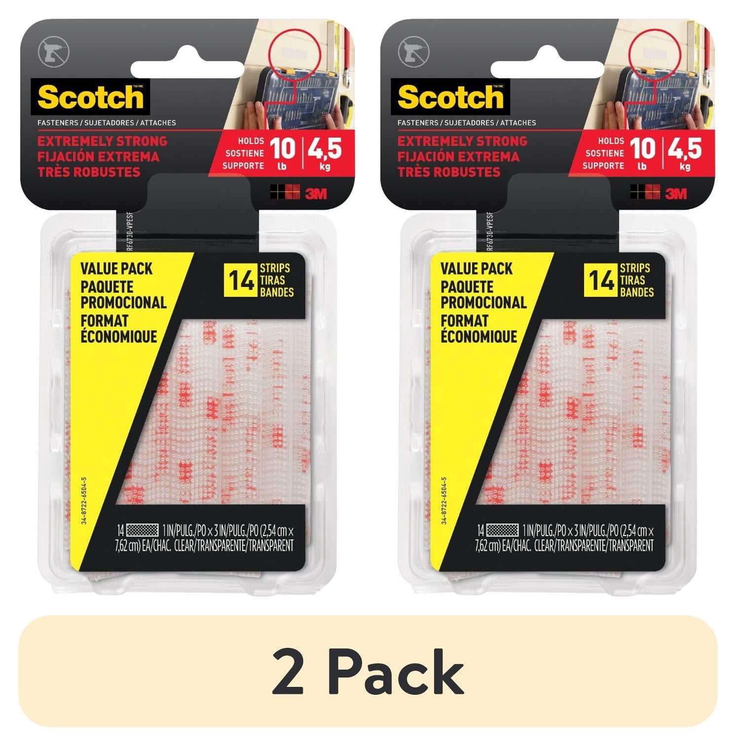 (2 pack) Scotch Clear Hook & Loop Fasteners, Heavy Duty, Holds 10 lbs, Size 1 in x 3 in, 14 Count