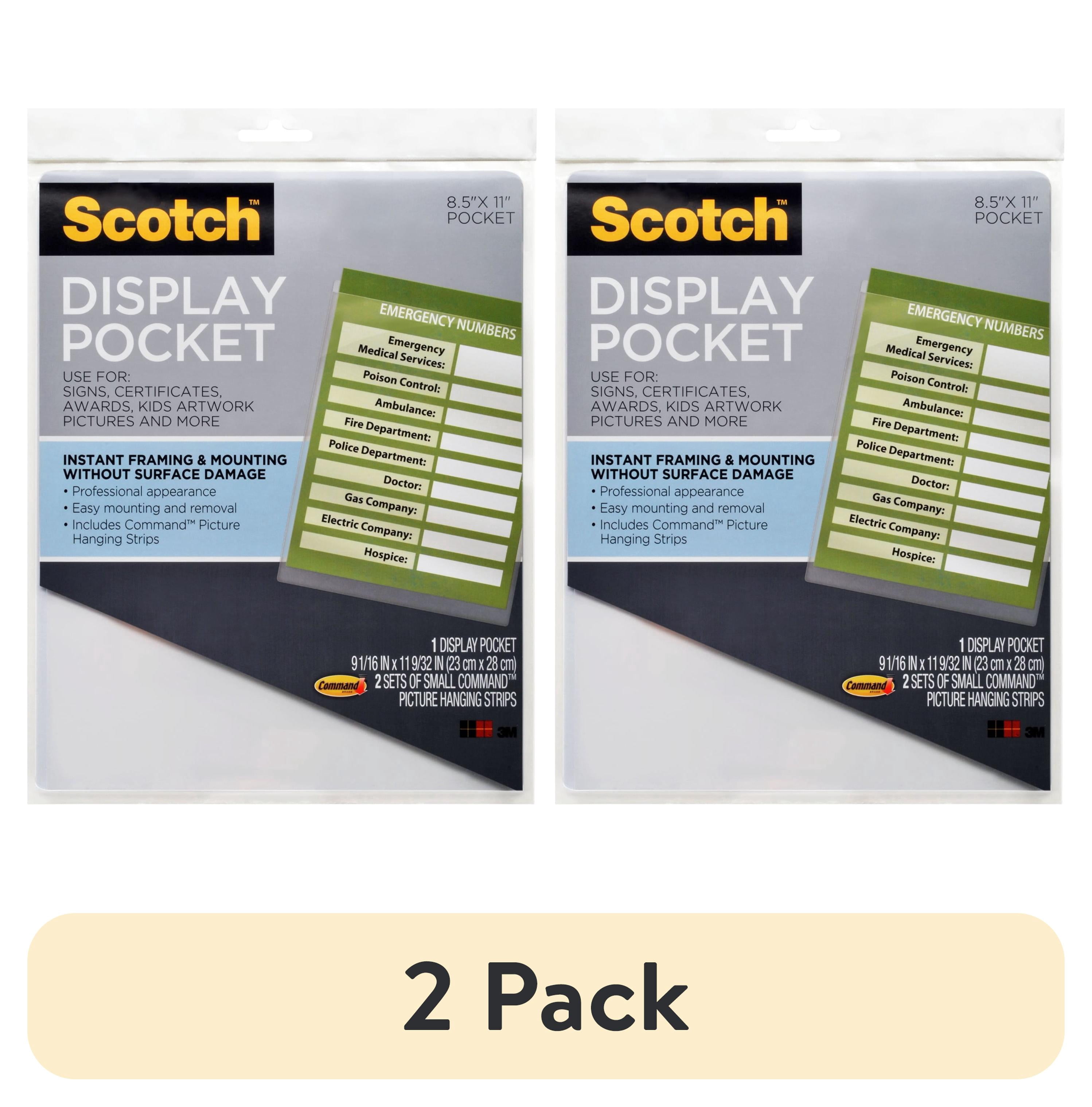 (2 pack) Scotch Display Pockets , 8.5" x 11", 1 pocket, 2 sets of Command Picture Hanging Strips