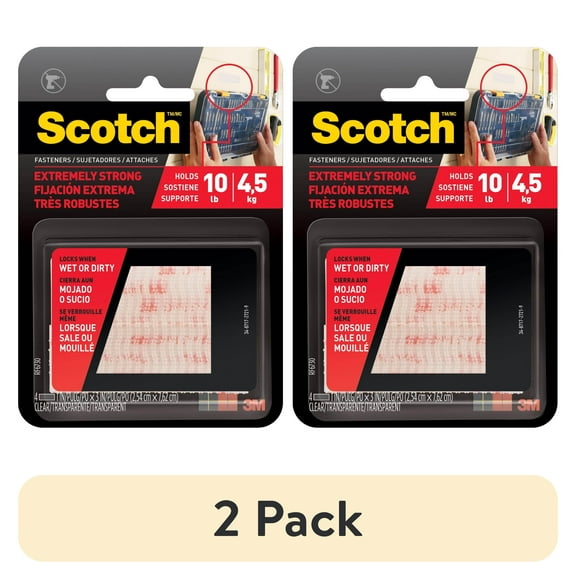 (2 pack) Scotch Extreme Fasteners, 1 in x 3 in, Clear, 2 Sets of Strips