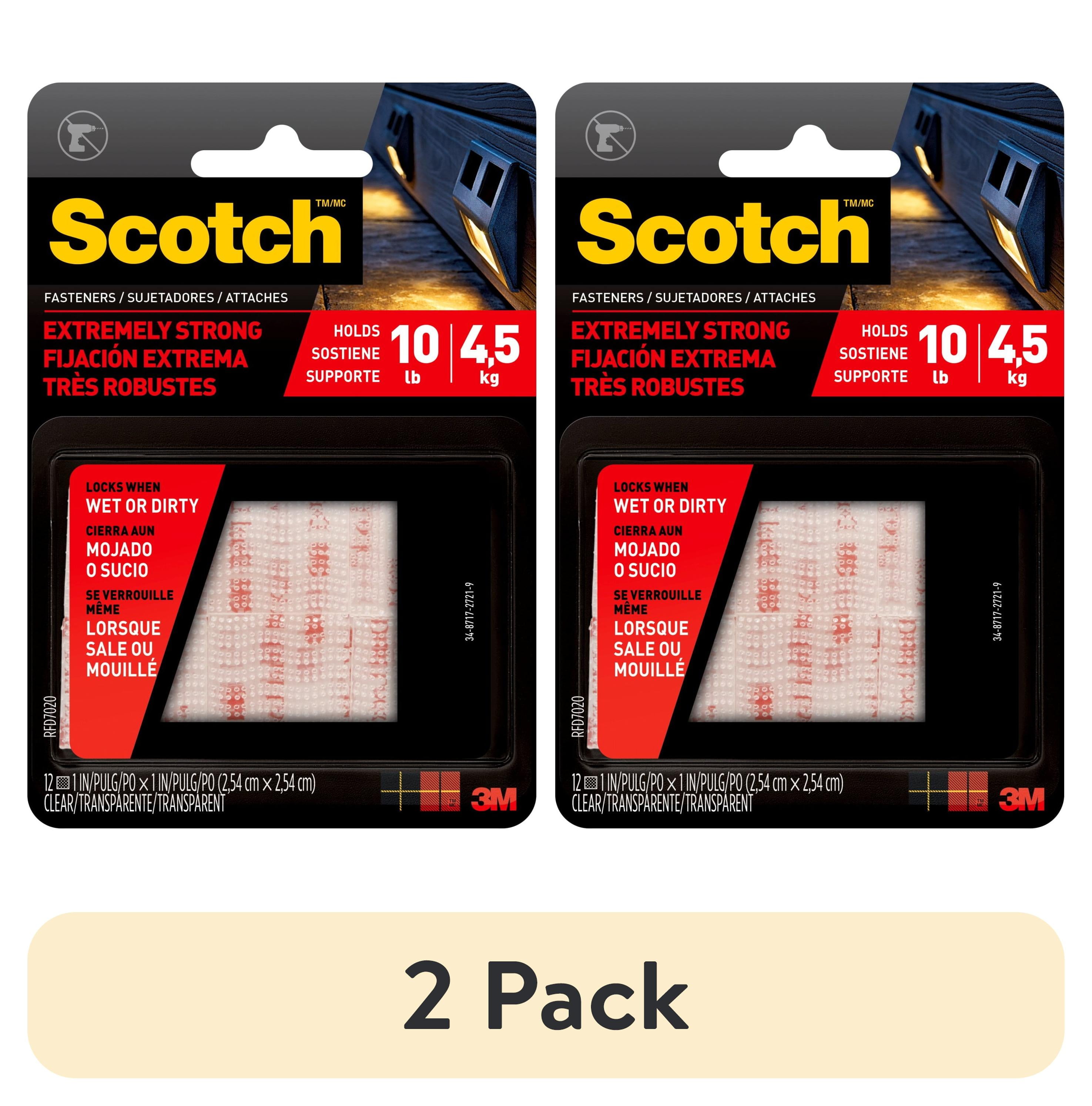 (2 pack) Scotch Extreme Fasteners, Clear, Plastic, 1 in x 1 in, 12 Count, RFD7020, Holds 10 lbs