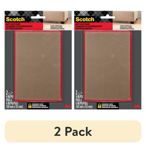 (2 pack) Scotch Furniture Pads, No Slip Floor Protection, Brown, 4 in. x 6 in., 2 Rectangle Grippers