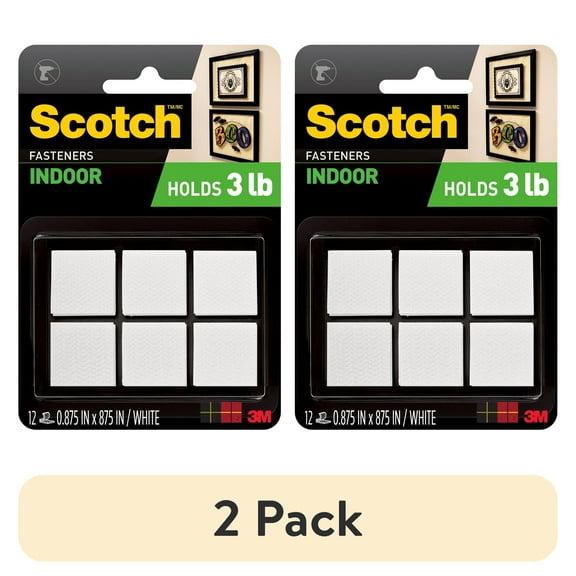 (2 pack) Scotch Indoor Fasteners, Holds 3 lbs., White, 7/8" x 7/8", 12 Sets