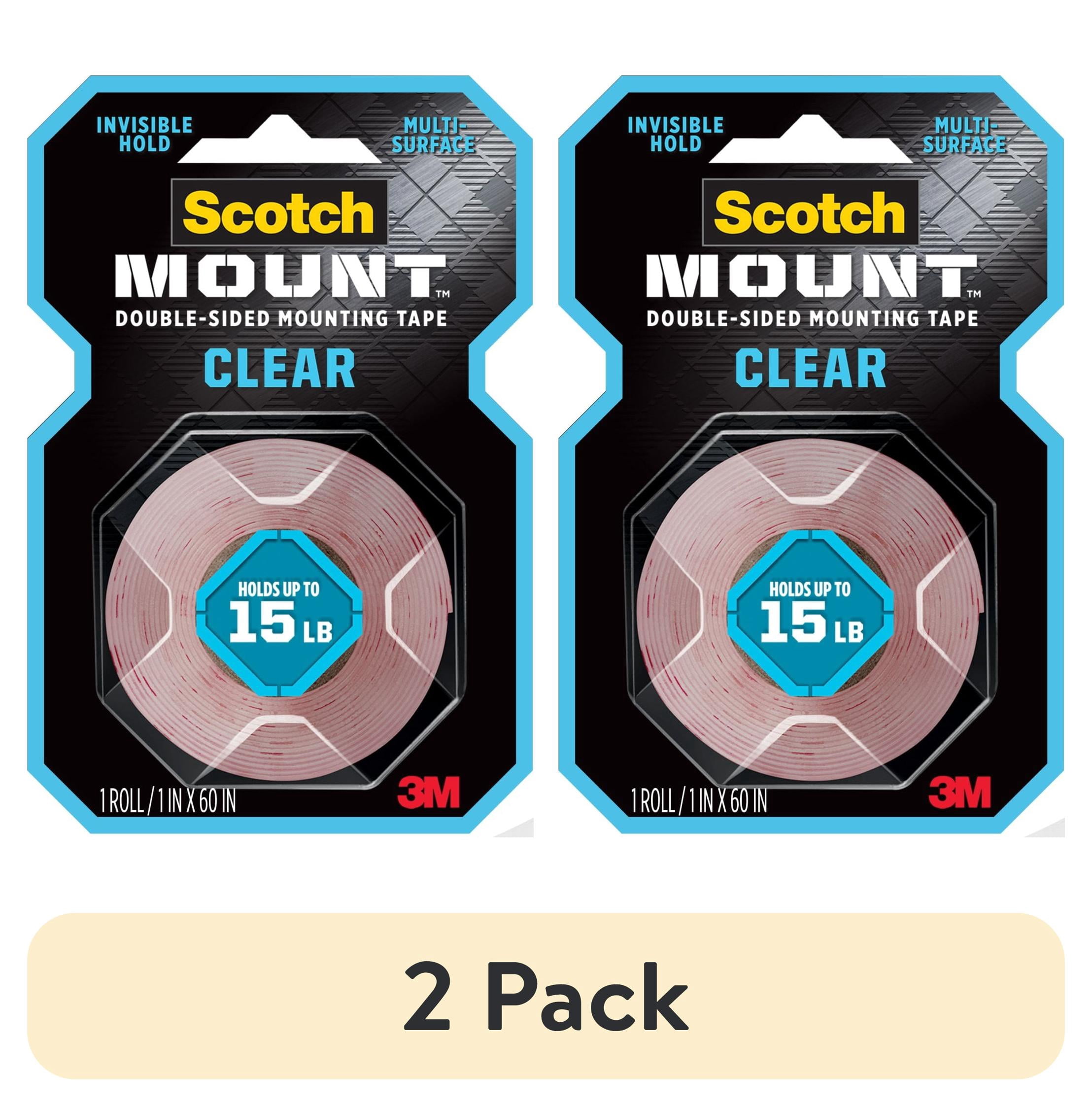 (2 pack) Scotch-Mount Clear Double-Sided Mounting Tape, 1 in x 60 in, 1 Roll