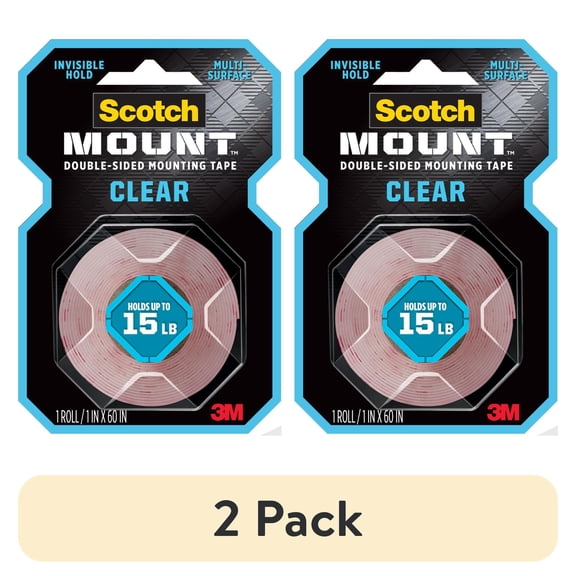 (2 pack) Scotch-Mount Clear Double-Sided Mounting Tape, 1 in x 60 in, 1 Roll