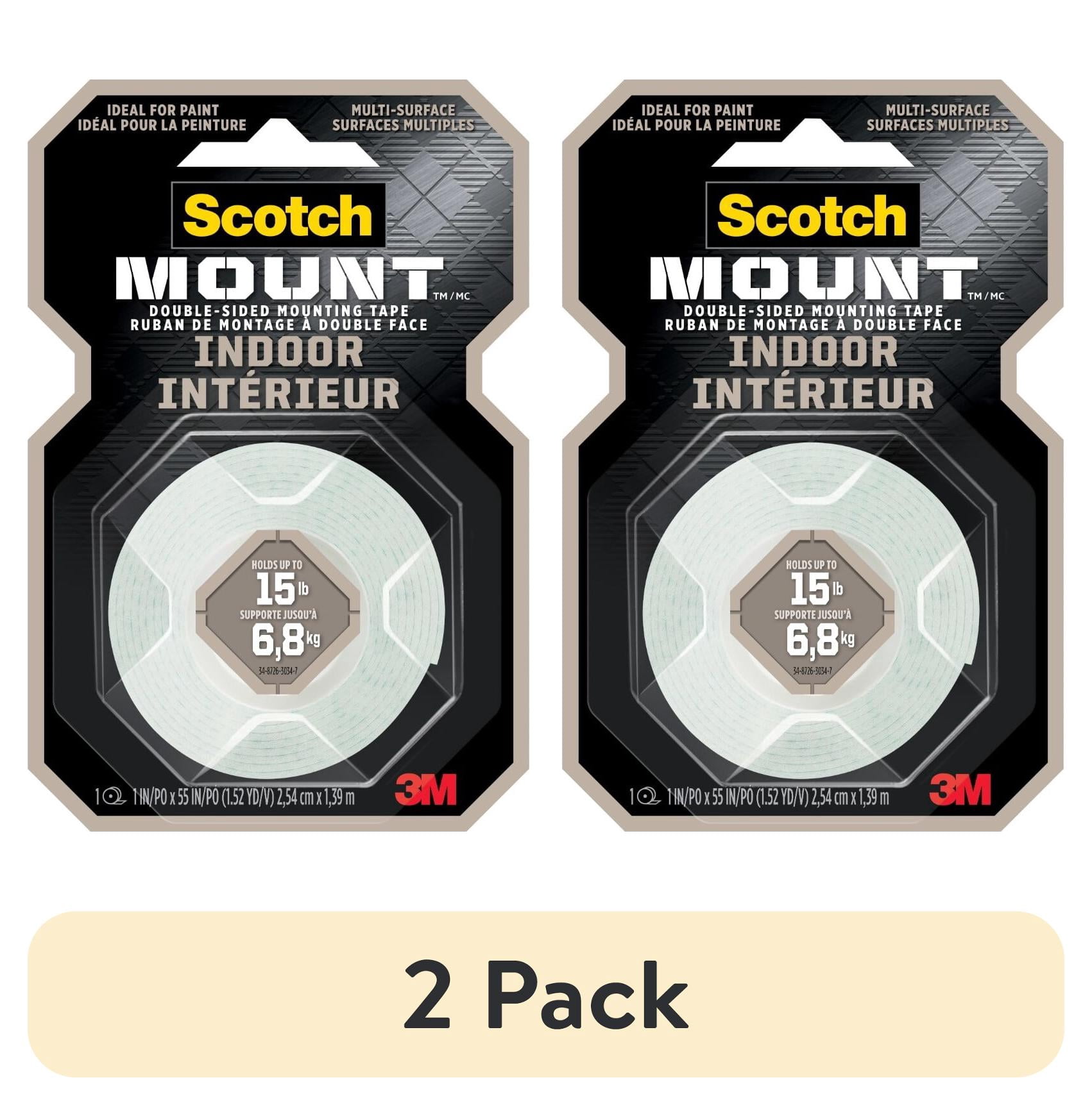 (2 pack) Scotch-Mount Indoor Double-Sided Mounting Tape, 1 in x 55 in, 1 Roll