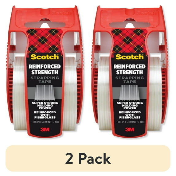 (2 pack) Scotch Reinforced Strength Shipping Strapping Tape, Clear, 1.88 in. x 360 in., 1 Dispenser