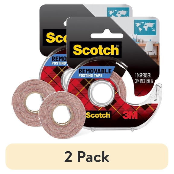 (2 pack) Scotch Removable Poster Tape, Clear, 3/4 in x 150 in, 1 Roll