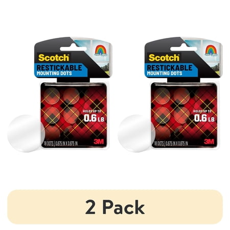 (2 pack) Scotch Restickable Clear Dots, 7/8" Size Adhesive Dots, 18 Pack