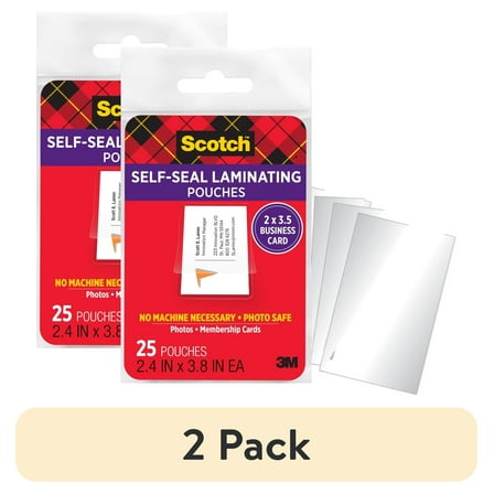 Scotch Self-Sealing Laminating Pouches, 25 Count, 2" x 3.5", 9.5 Mil
