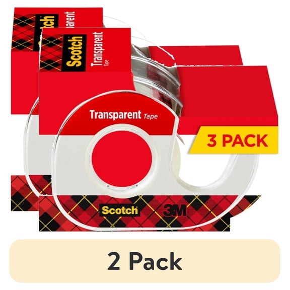 (2 pack) Scotch Transparent Tape Dispenser Tape, Clear, 3/4 in x 300 in, 3 Dispensers
