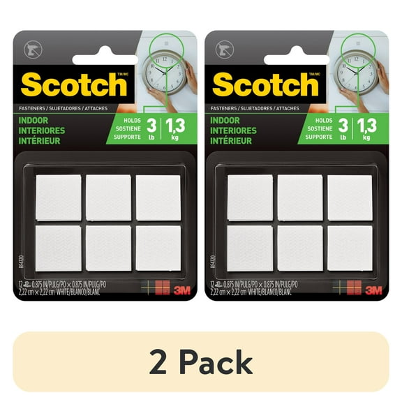 (2 pack) Scotch White Hook & Loop Fasteners, Indoor, Holds 3 lbs, 7/8 in x 7/8 in, 12 Count