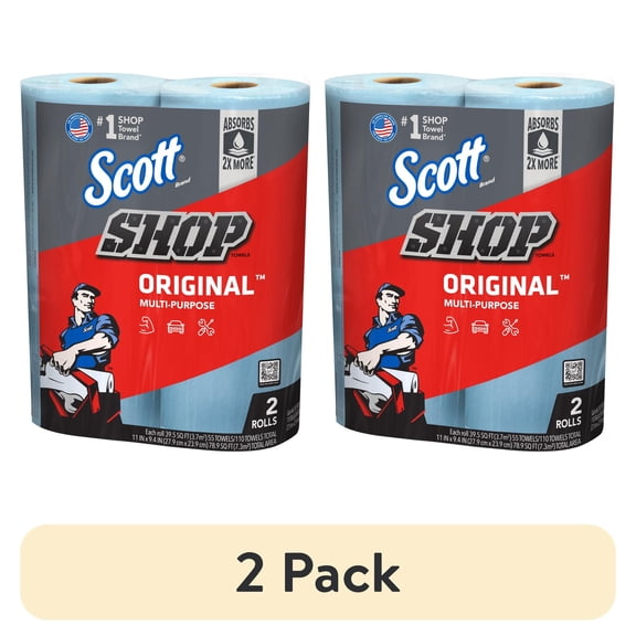 (2 pack) Scott Multi-Purpose, Shop Towel, 2 Rolls, 55 Sheets Per Roll (110 Total Sheets)