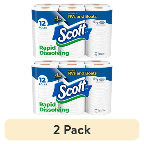 (2 pack) Scott Rapid-Dissolving Toilet Paper for RVs & Boats, 12 Double Rolls
