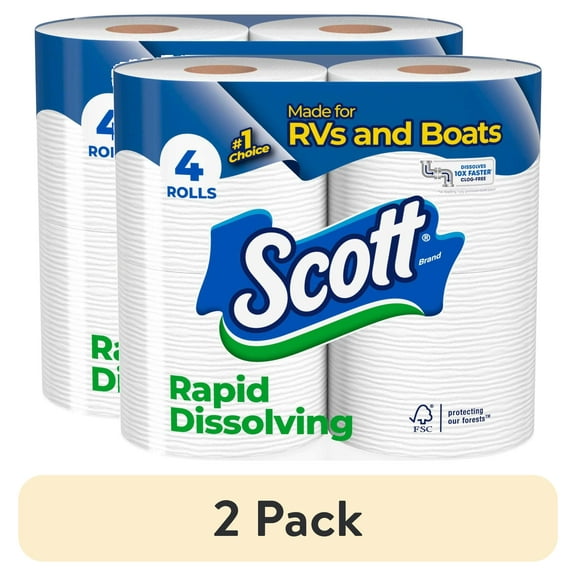 (2 pack) Scott Rapid-Dissolving Toilet Paper for RVs & Boats, 4 Double Rolls