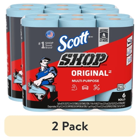 (2 pack) Scott Shop Towels, 6 Rolls, 55 Sheets Per Roll