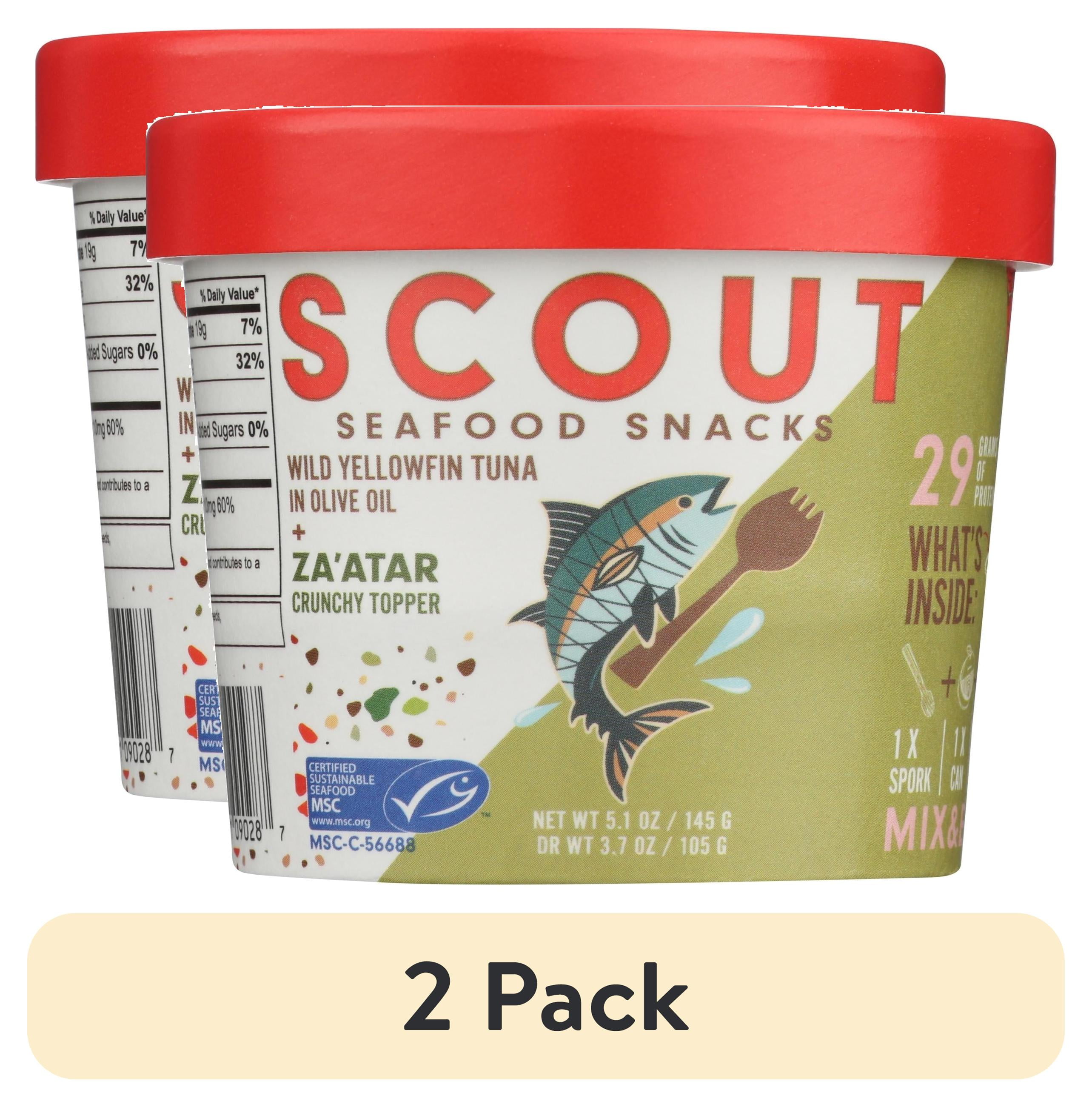 (2 pack) Scout Tuna Snack Kit, Za'atar, Wild Yellowfin Tuna + Crunchy Mix-in for 29g of Protein on the Go with Spork, 5.1oz Cup