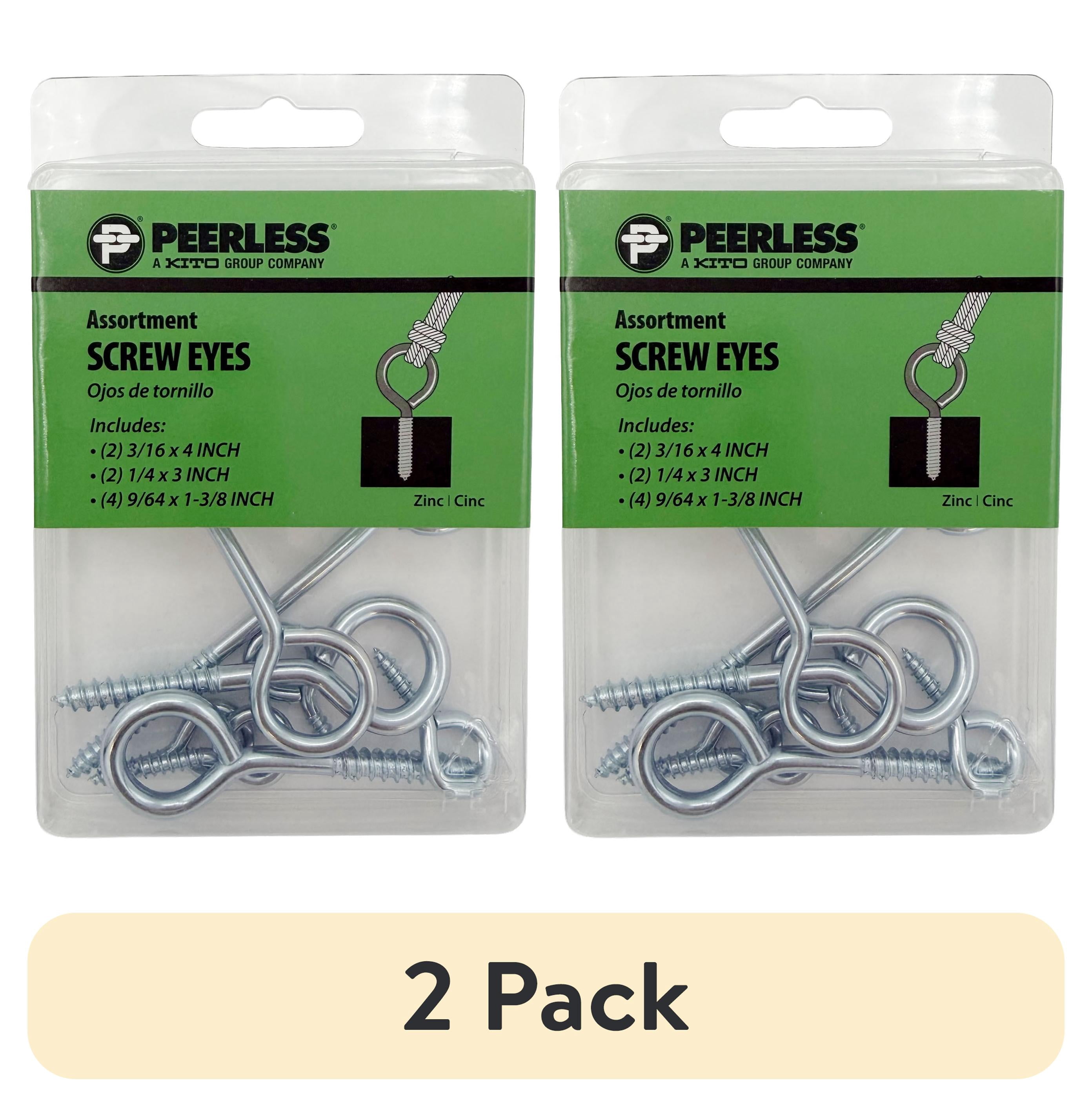 (2 pack) Screw Eye Bolt Assortment Pack, 3 Assorted Sizes, Zinc, Peerless Chain Company, #4800660
