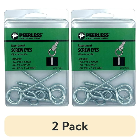 (2 pack) Screw Eye Bolt Assortment Pack, 3 Assorted Sizes, Zinc, Peerless Chain Company, #4800660