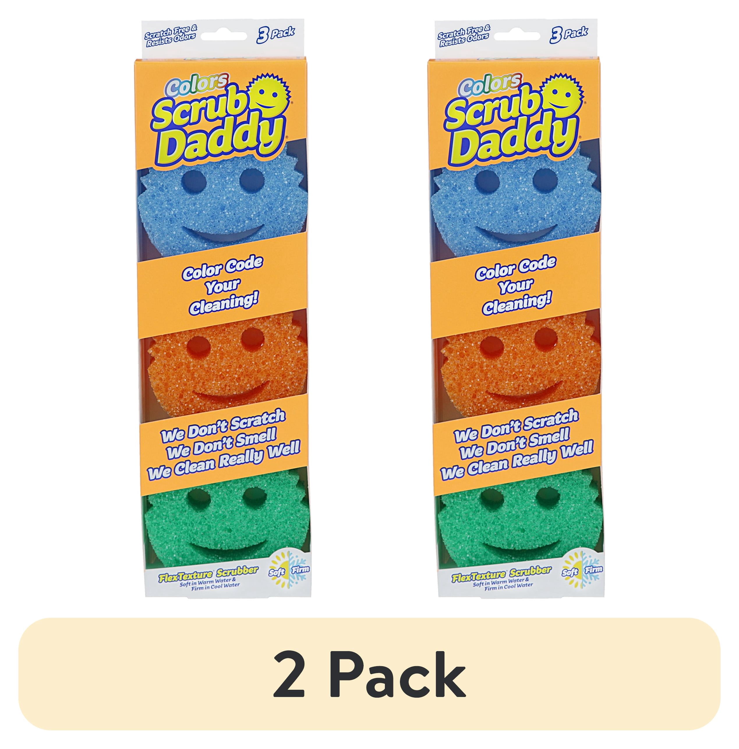 (2 pack) Scrub Daddy Color Sponges - Scratch-Free, Multipurpose Cleaning Sponges for the Kitchen and Bathroom, BPA-Free Polymer Foam, 3 Pack