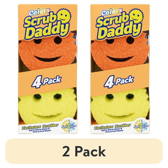 (2 pack) Scrub Daddy Color Sponges - Scratch-Free Multipurpose Cleaning Sponge for The Kitchen, Bathroom, and More - BPA-Free Polymer Foam, Multi-Color, 4-Count