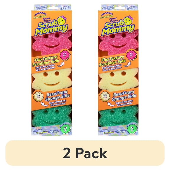 (2 pack) Scrub Daddy Scrub Mommy Power Flower Dual-Sided Cleaning Sponges, 3 Count