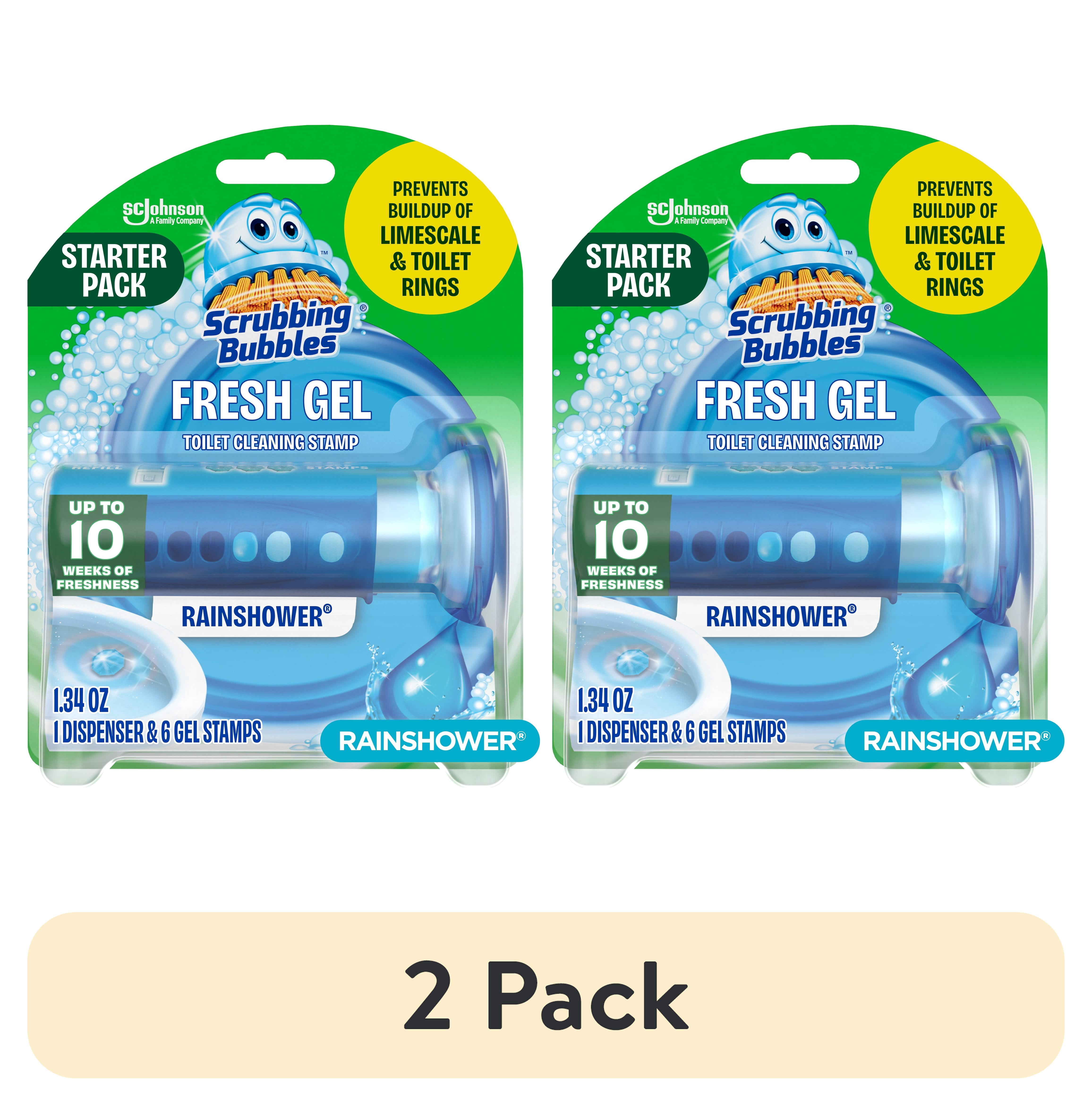 (2 pack) Scrubbing Bubbles Automatic Toilet Bowl Cleaner, Fresh Gel Cleaning Stamp, Rainshower, Dispenser & 6 Gel Stamps