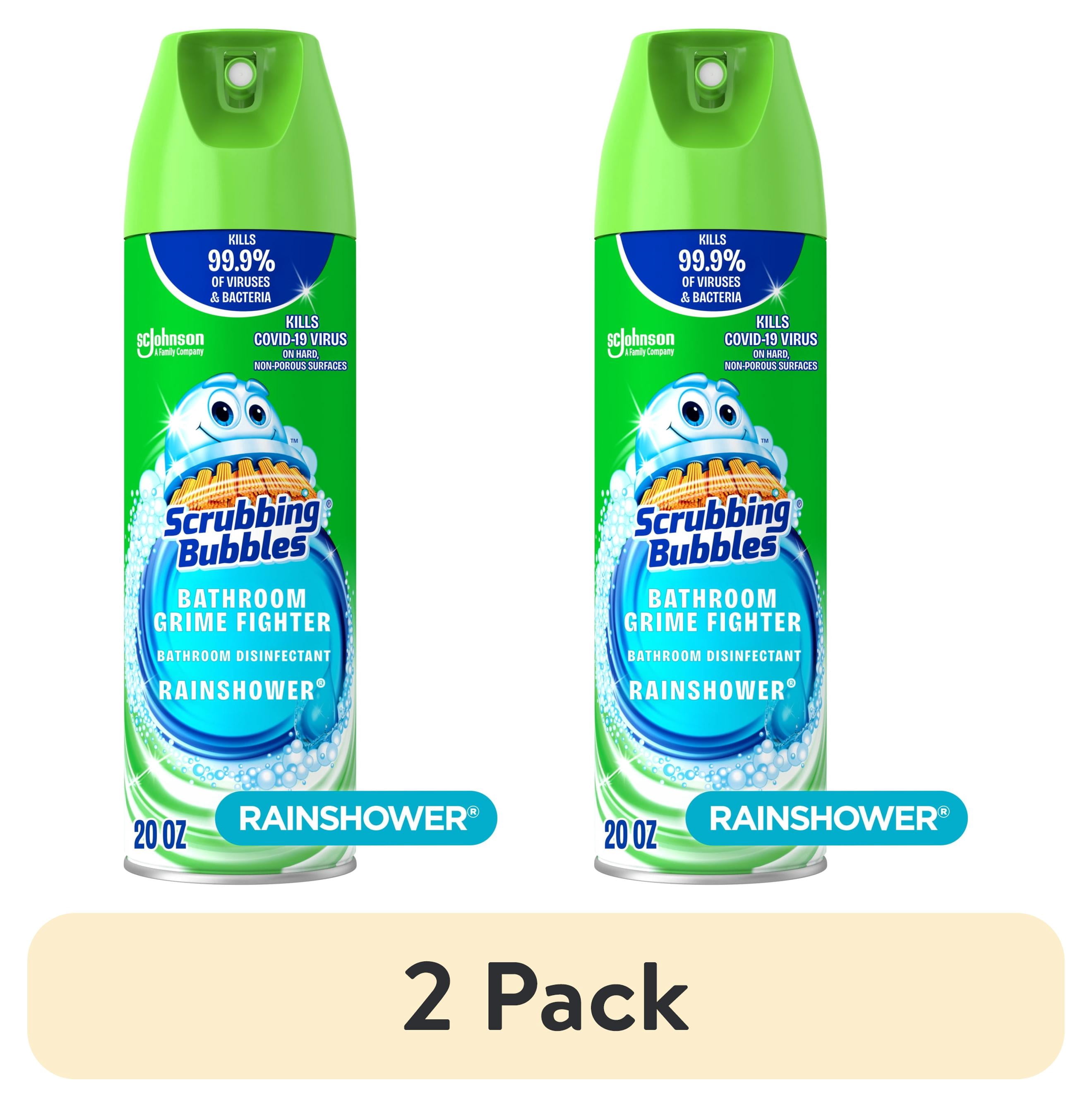 (2 pack) Scrubbing Bubbles Disinfectant Bathroom Shower & Tub Cleaner Grime Fighter Aerosol Spray, Rainshower, 20 oz