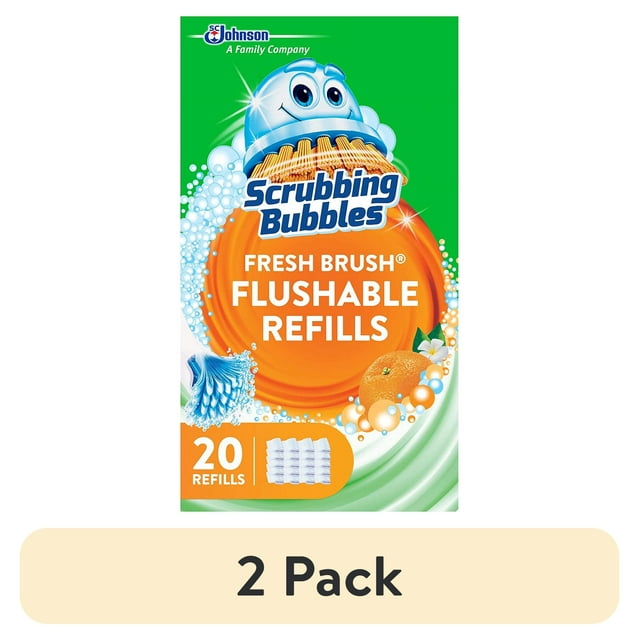 (2 pack) Scrubbing Bubbles Fresh Brush Flushables Refill, Toilet and Toilet Bowl Cleaner, Eliminates Odors and Limescale, Citrus Action Scent, 20ct
