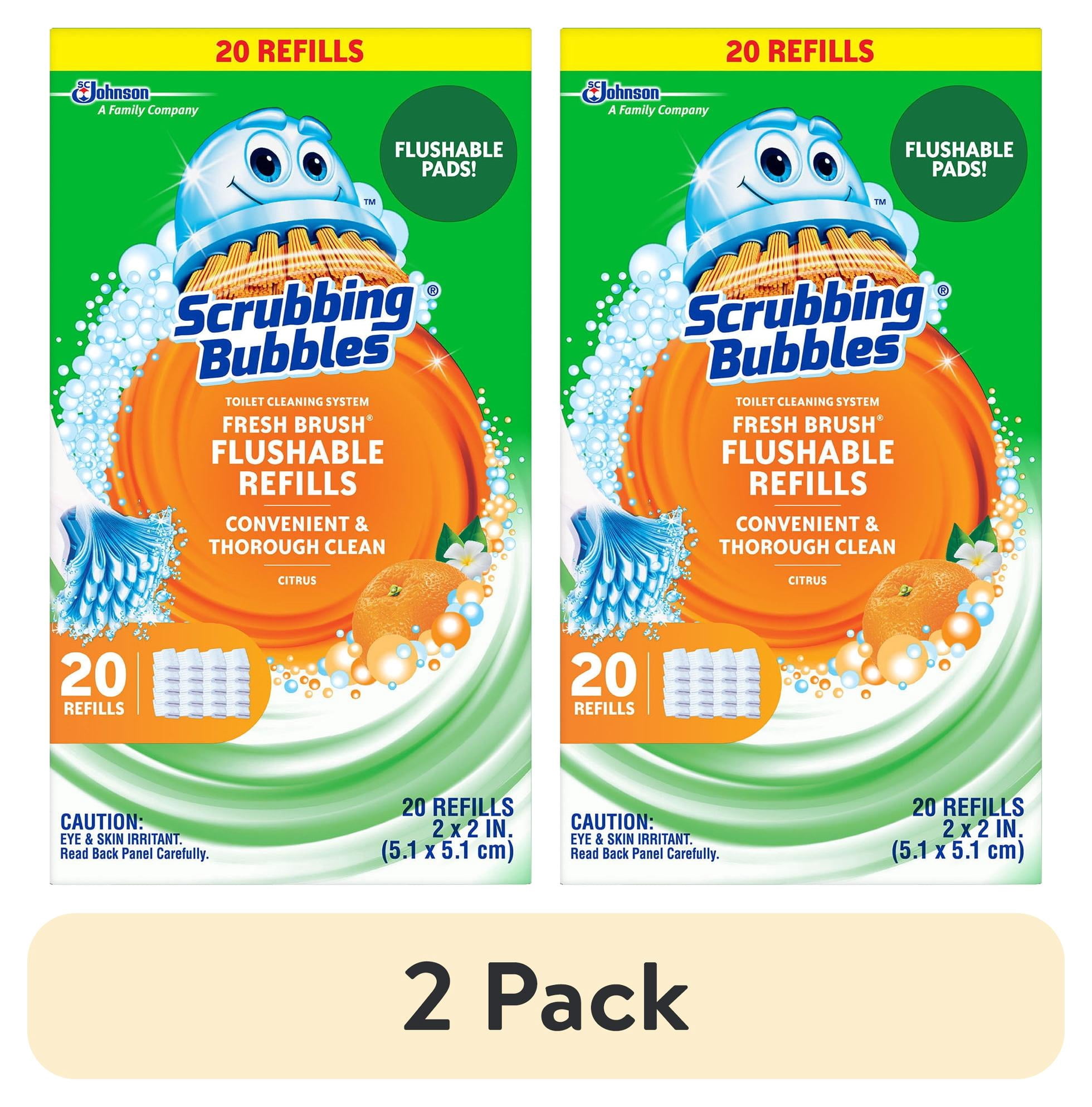 (2 pack) Scrubbing Bubbles Toilet Bowl Cleaner Wand Refills, Flushable Fresh Brush Cleaning Pads, Citrus, 20 Count, 2 Pack