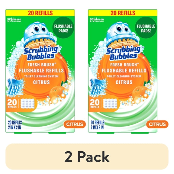 (2 pack) (2 pack) Scrubbing Bubbles Toilet Bowl Cleaner Wand Refills, Flushable Fresh Brush Cleaning Pads, Citrus, 20 Count