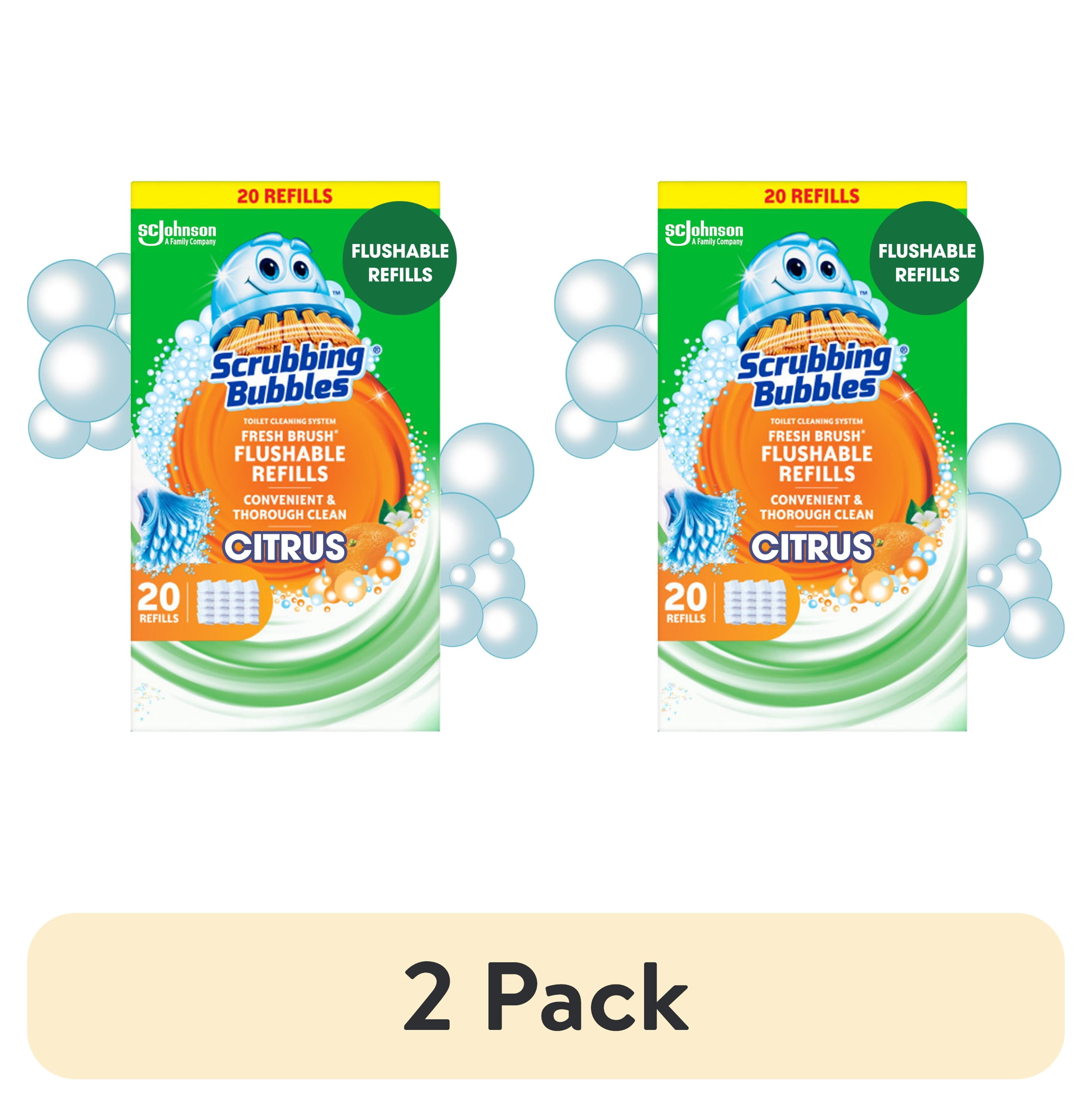 (2 pack) Scrubbing Bubbles Toilet Bowl Cleaner Wand Refills, Flushable Fresh Brush Cleaning Pads, Citrus, 20 Count