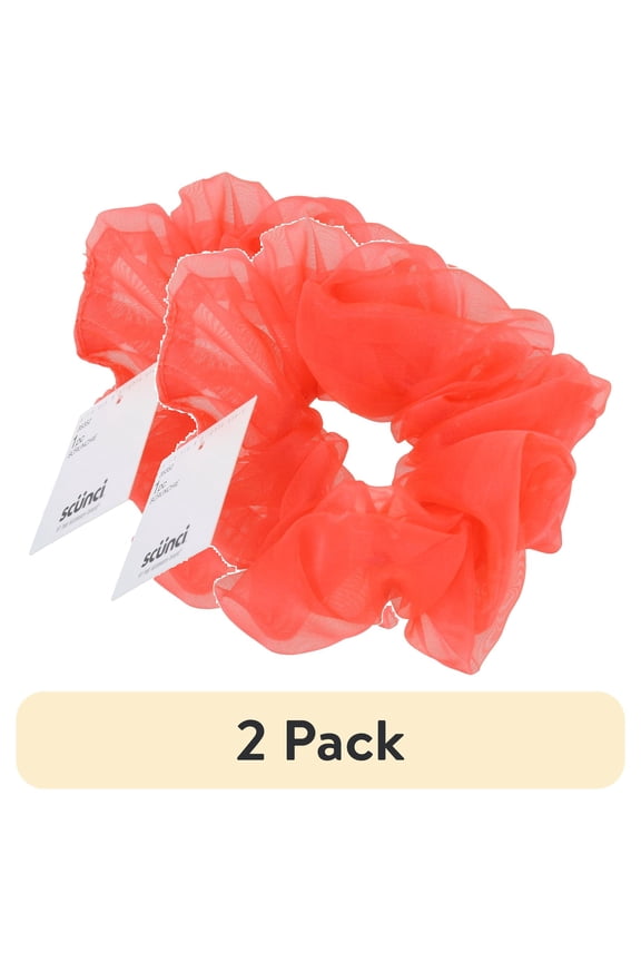 (2 pack) Scunci A Tie Dye & Brights Organza Hair Scrunchie, Orange, 1-Piece