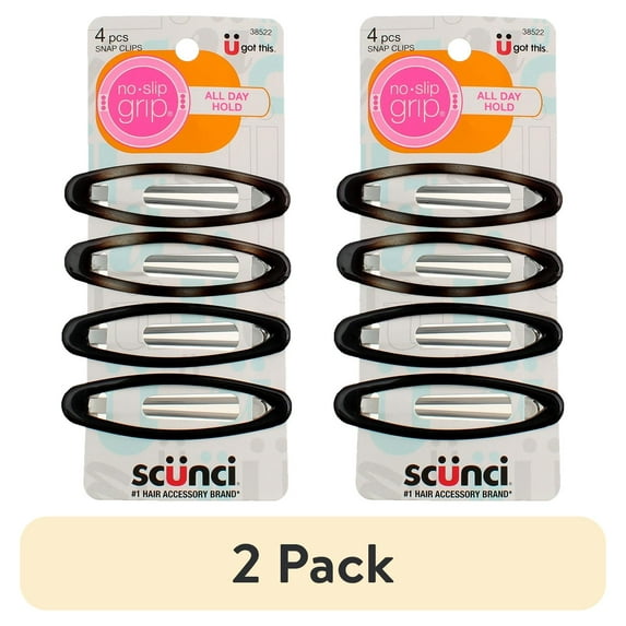 (2 pack) Scunci No-Slip Grip Snap Clips 4 Each