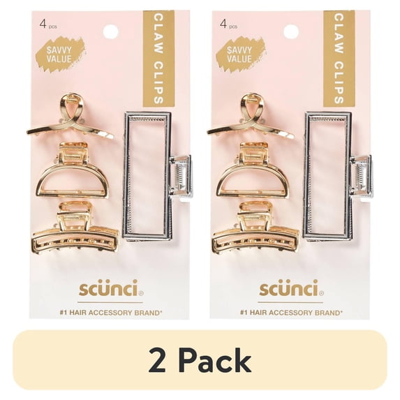 (2 pack) Scunci Basic Metal Hair Claw Clip, Assorted, 4-Count