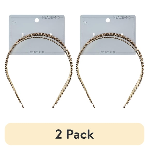 (2 pack) Scunci Elite Triple-Strand Gold Rhinestone Metal Headband, 1-Piece