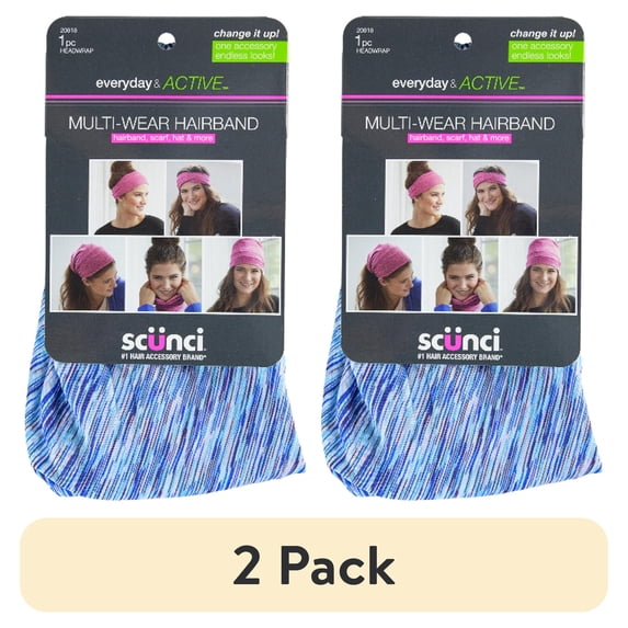 (2 pack) Scunci Everyday & Active Wide Multi-Wear Headwrap, Colors Vary, 1ct