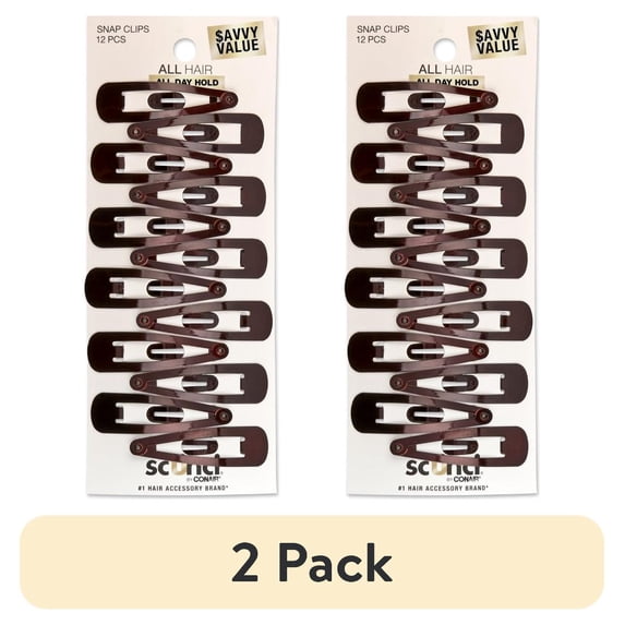 (2 pack) Scunci Metal Snap Hair Clips, Brown, 12 Count