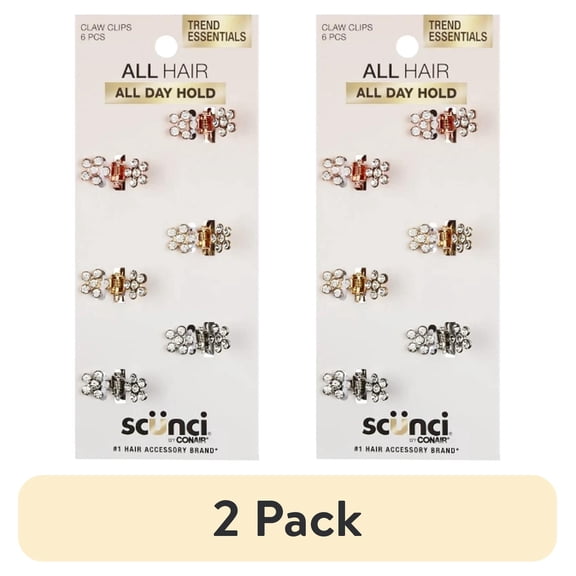 (2 pack) Scunci Mini Rhinestone Claw Clip, Multicolor, 6 Count